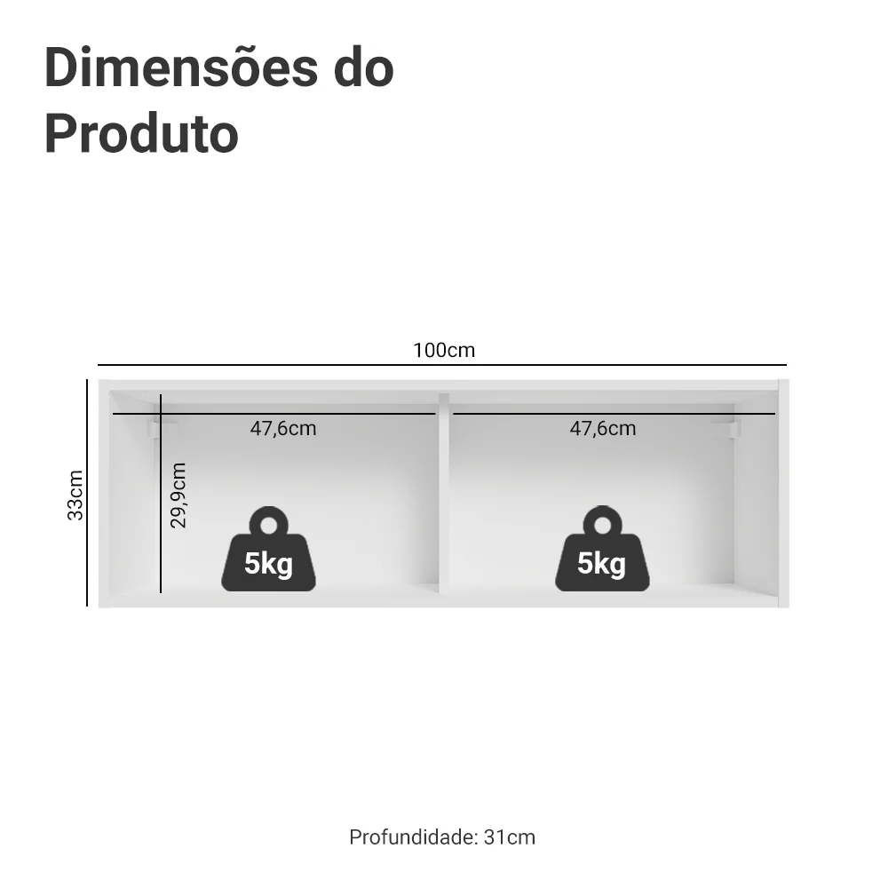 Armário Aéreo 100 cm 1 Porta Basculante Branco/Preto Glamy Madesa - Image 2