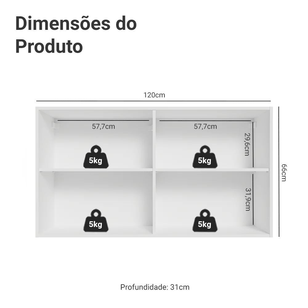 Armário Aéreo 120 cm 2 Portas Branco/Cinza Vik Madesa - Image 2
