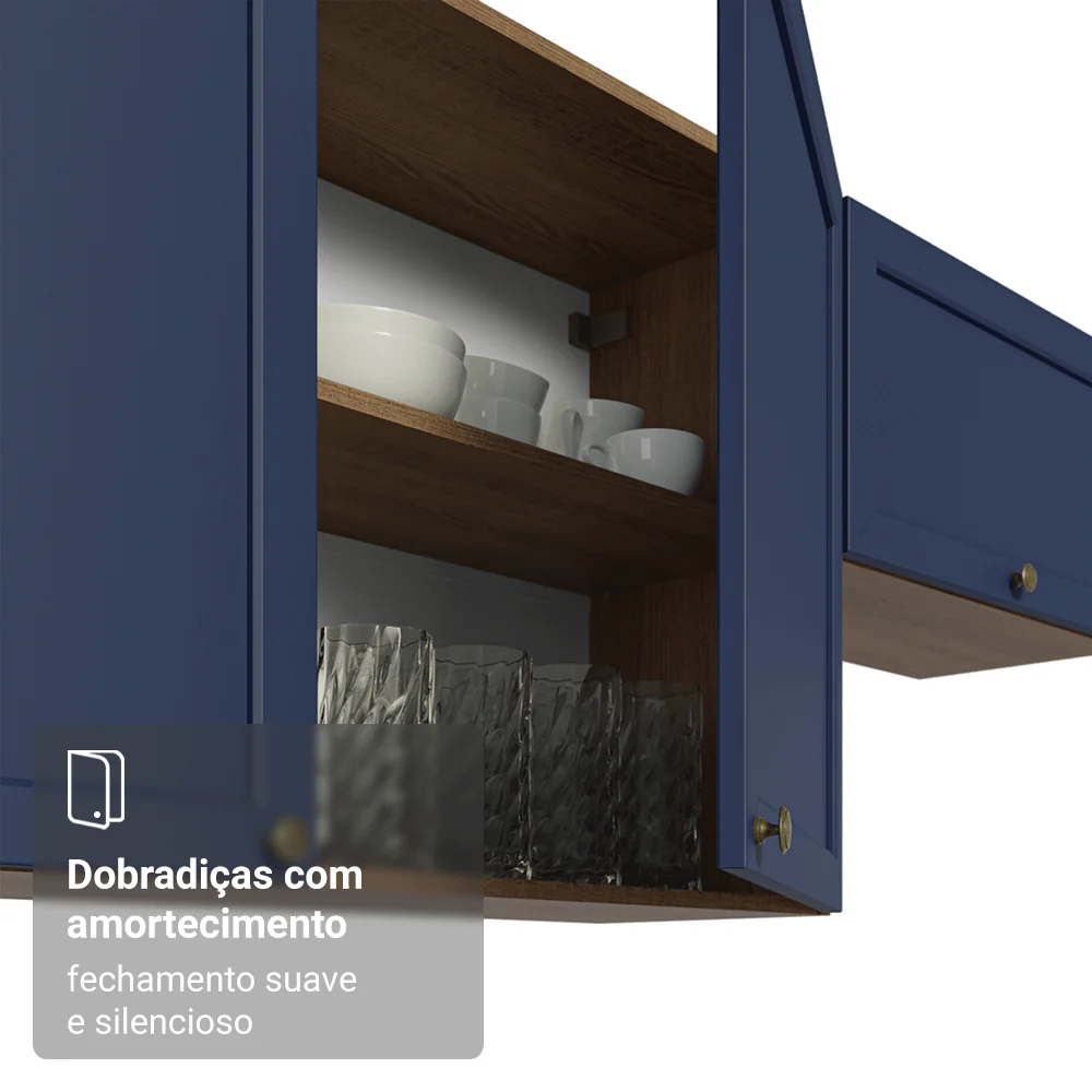 Armário Aéreo 120 cm 2 Portas Rustic/Azul Vik Madesa - Image 7