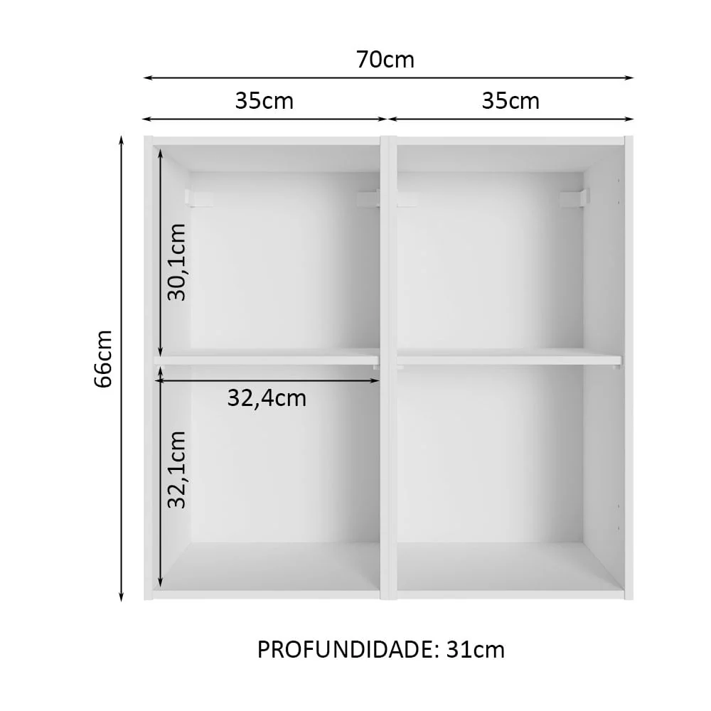 Armário Aéreo 70 cm 2 Portas Branco Reims Madesa - Image 2