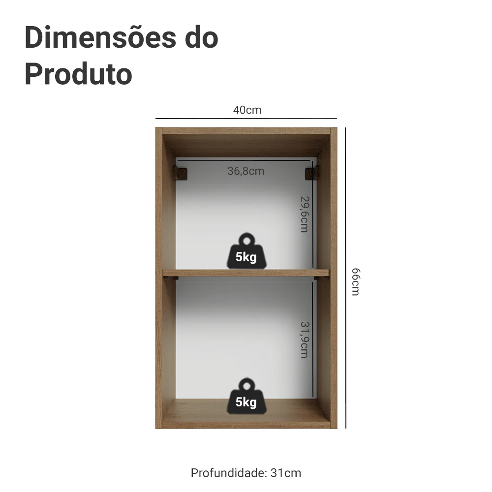 Armário Aéreo 40 cm 1 Porta Rustic/Verde Vik Madesa - Image 2