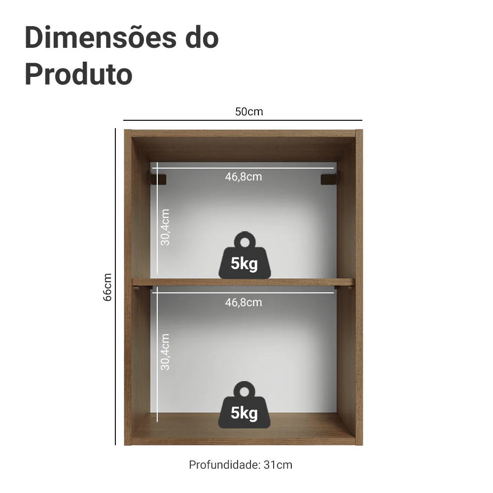 Armário Aéreo 50cm 1 Porta Rustic/Preto Lux Madesa - Image 2
