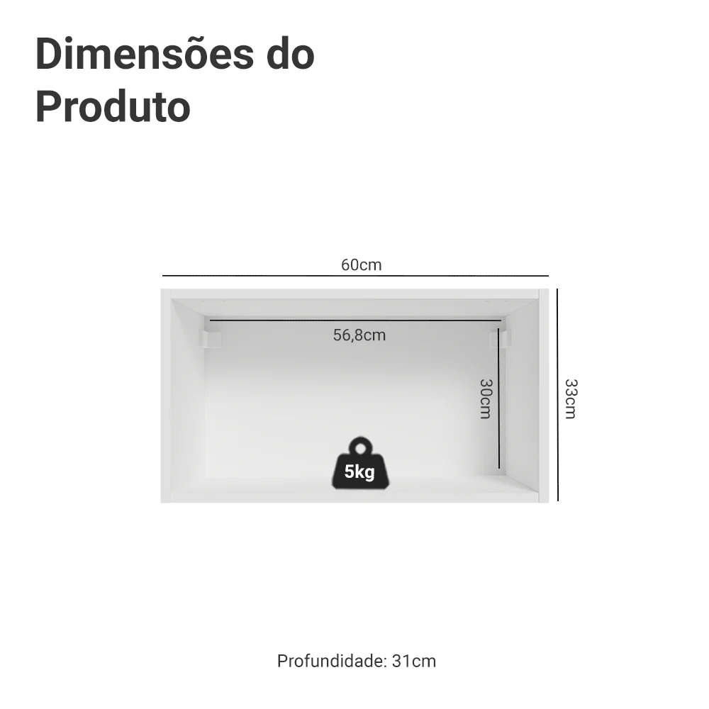 Armário Aéreo 60 cm 1 Porta Basculante Branco/Cinza Vik Madesa - Image 2
