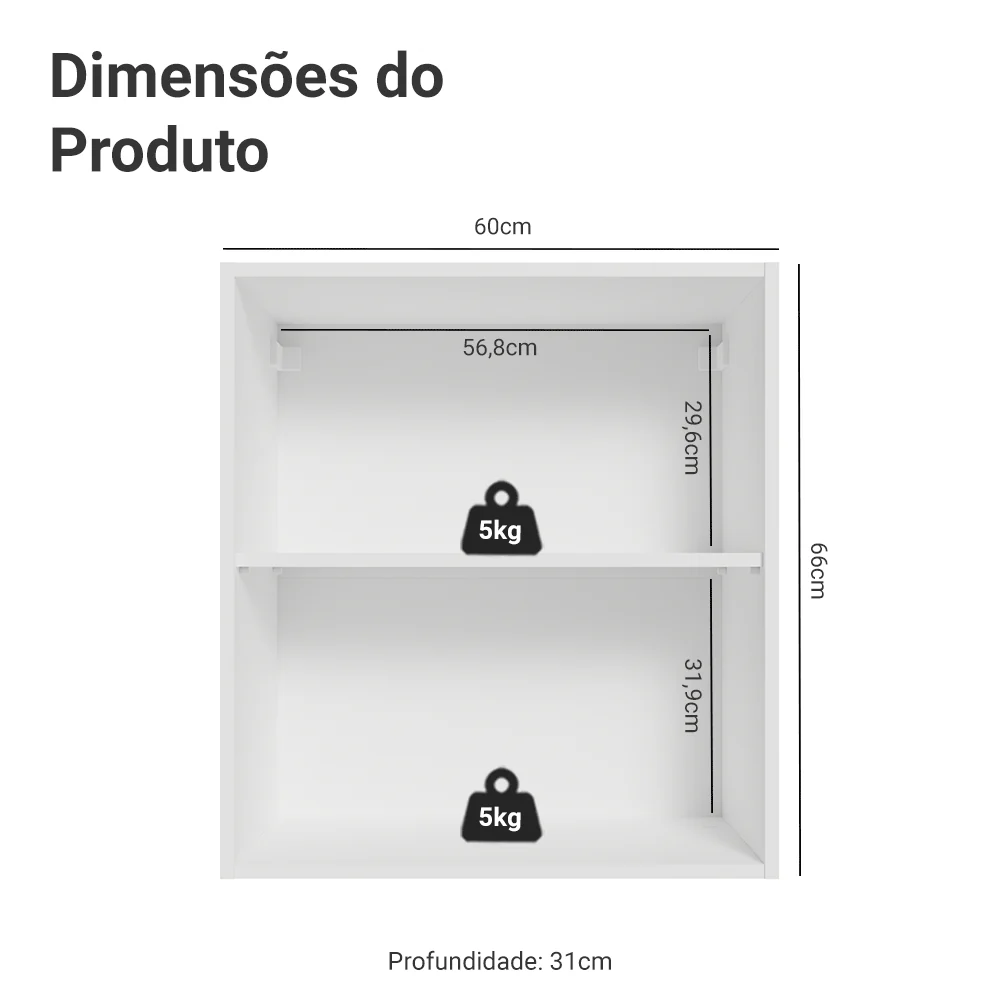 Armário Aéreo 60 cm 1 Porta Branco/Azul Vik Madesa - Image 2
