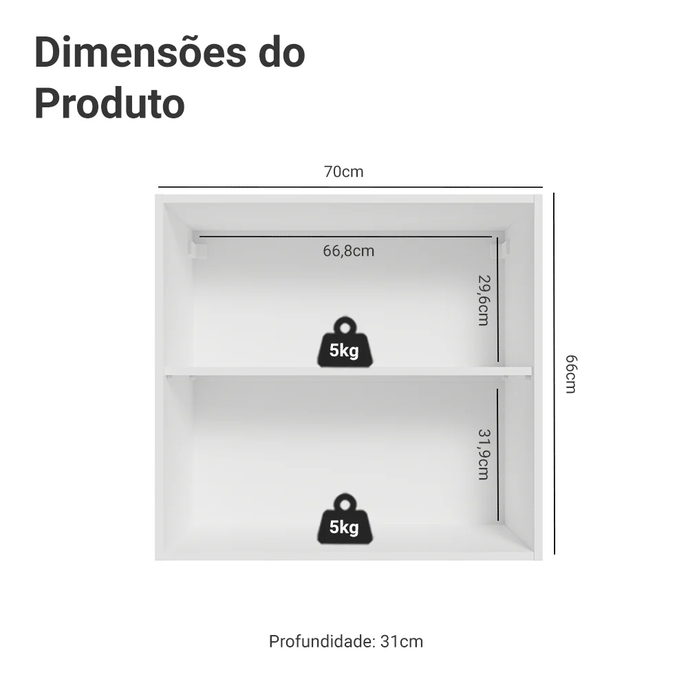 Armário Aéreo 70 cm 2 Portas Branco/Azul Vik Madesa - Image 2