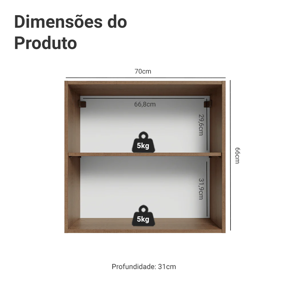 Armário Aéreo 70 cm 2 Portas Rustic/Azul Vik Madesa - Image 2