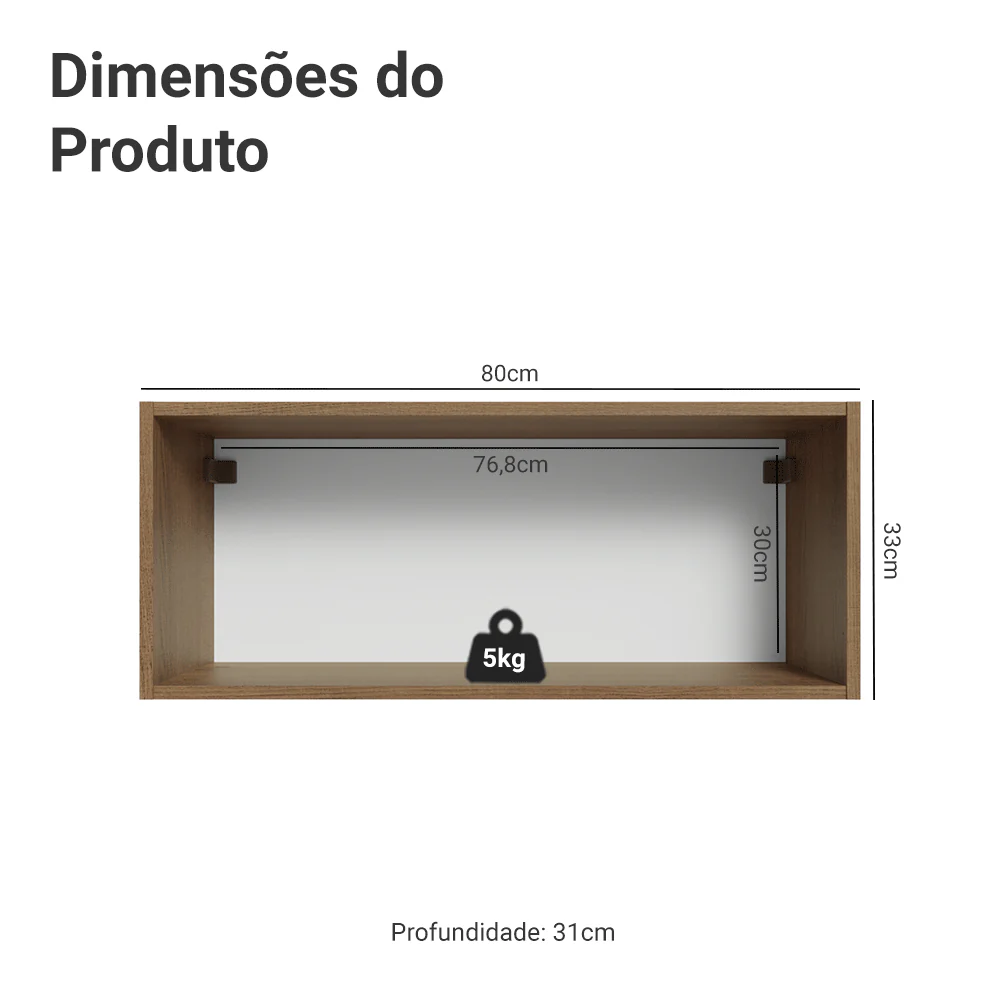 Armário Aéreo 80 cm 1 Porta Basculante Rustic/Branco Vik Madesa - Image 2