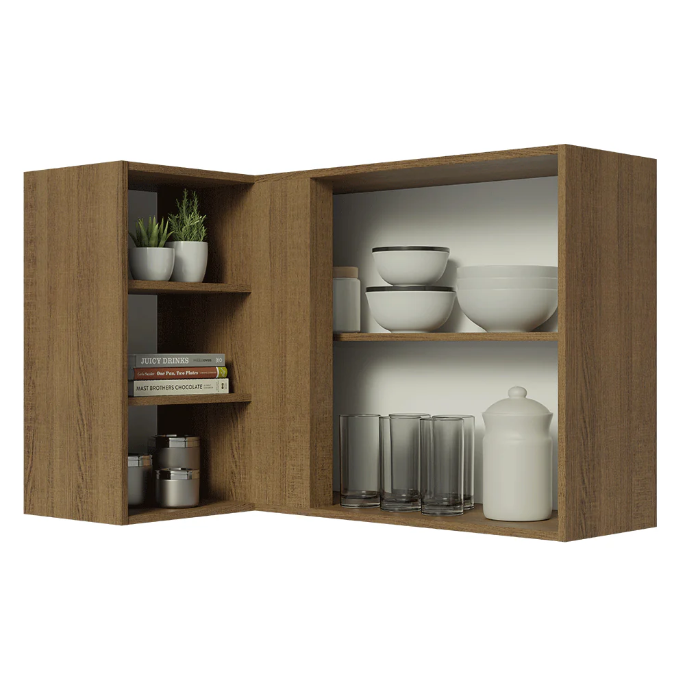 Armário Aéreo de Canto com Adega Acoplada Madesa Lux 1 Porta Rustic/Branco Veludo - Image 5