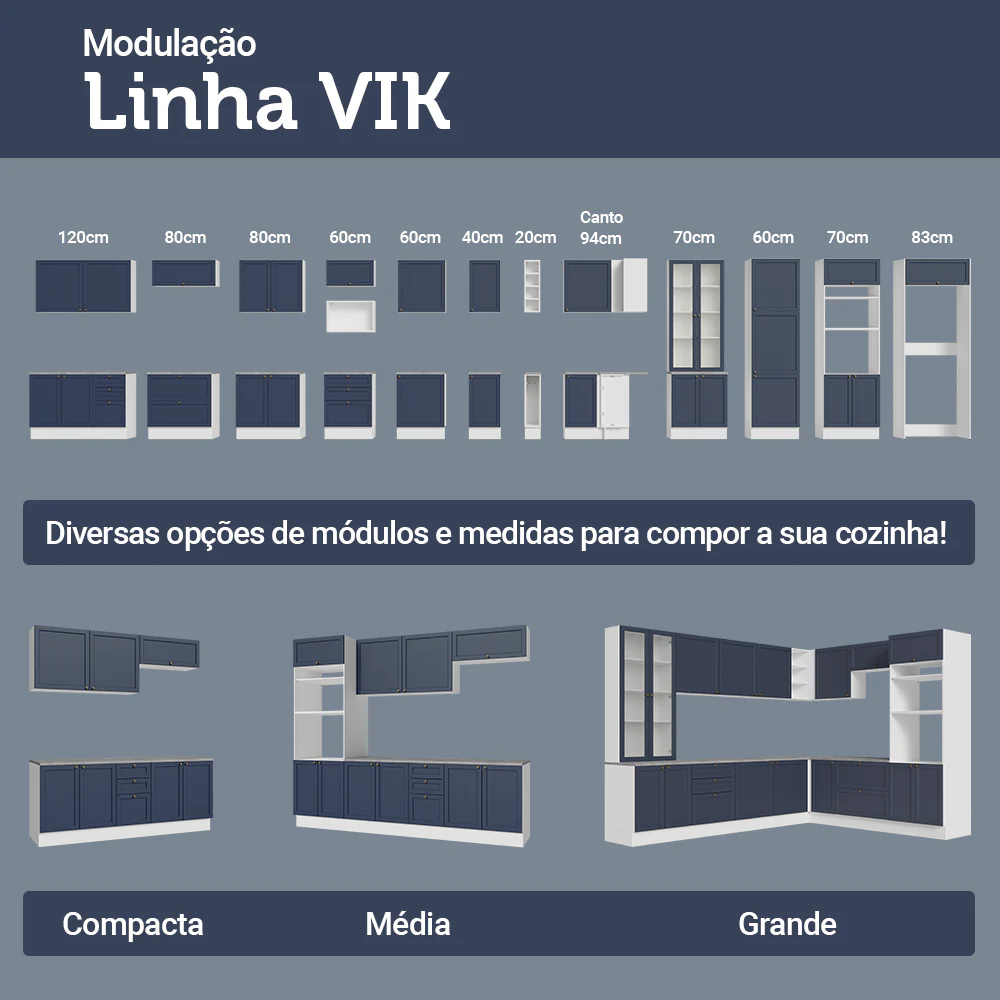 Armário Aéreo de Canto Para Linha 60 cm de Profundidade Branco/Azul Vik Madesa - Image 10