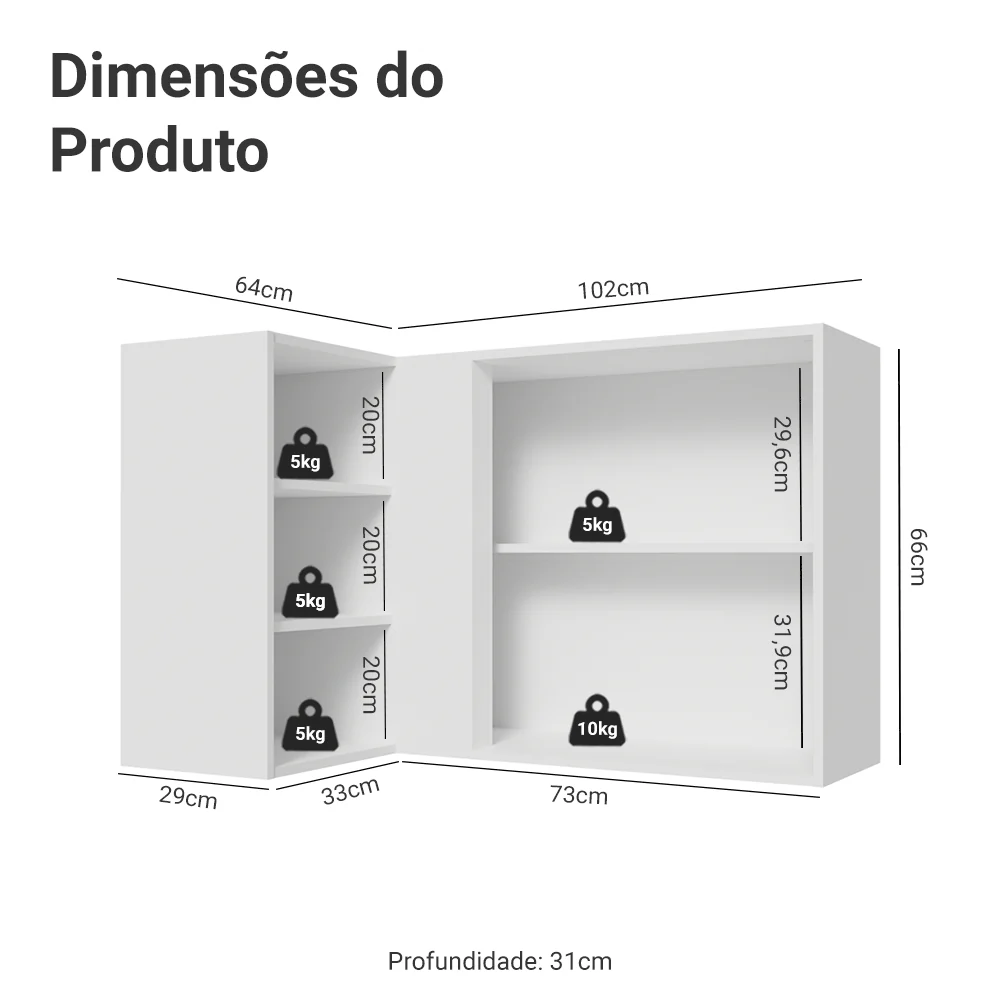 Armário Aéreo de Canto Para Linha 60 cm de Profundidade Branco Vik Madesa - Image 2