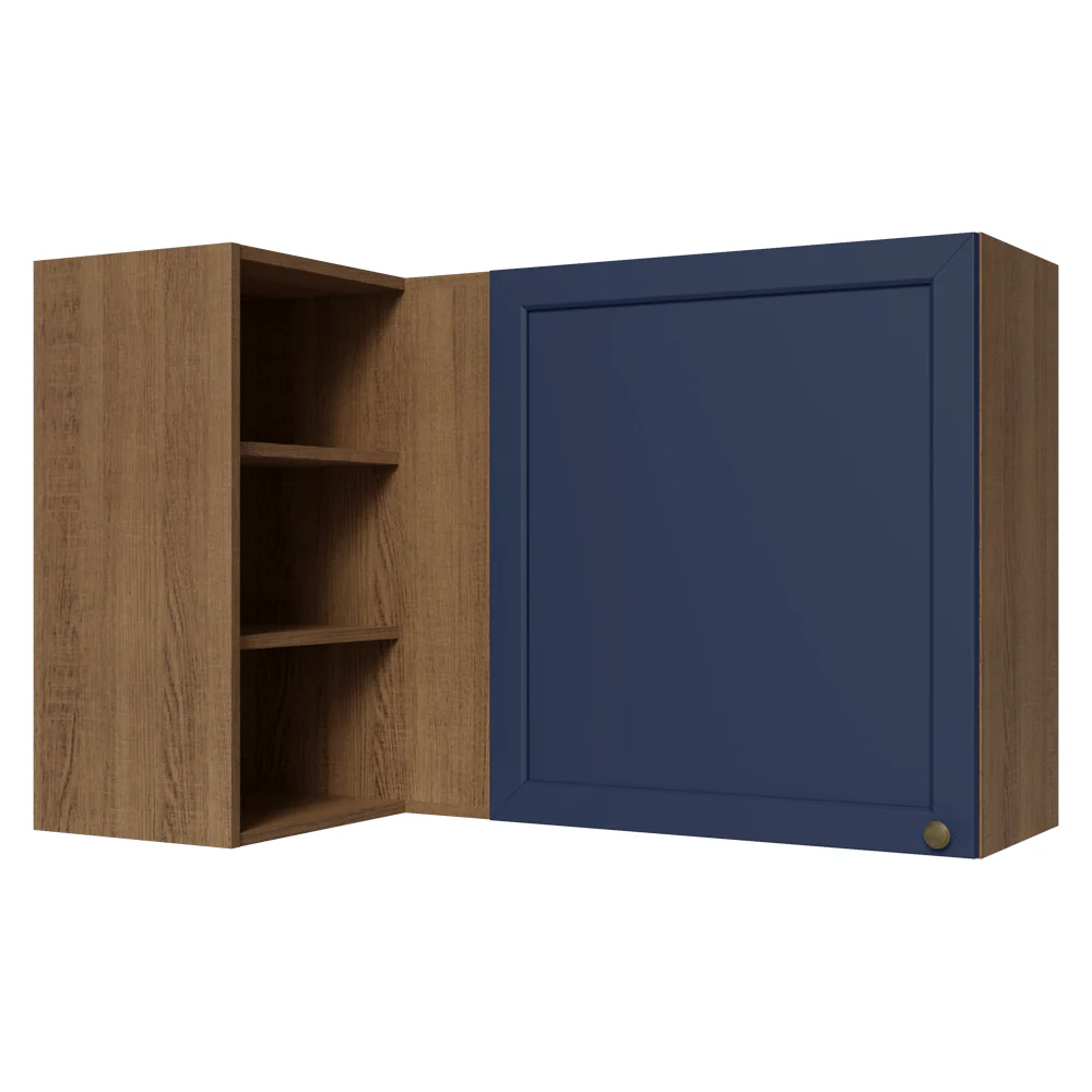 Armário Aéreo de Canto Para Linha 60 cm de Profundidade Rustic/Azul Vik Madesa