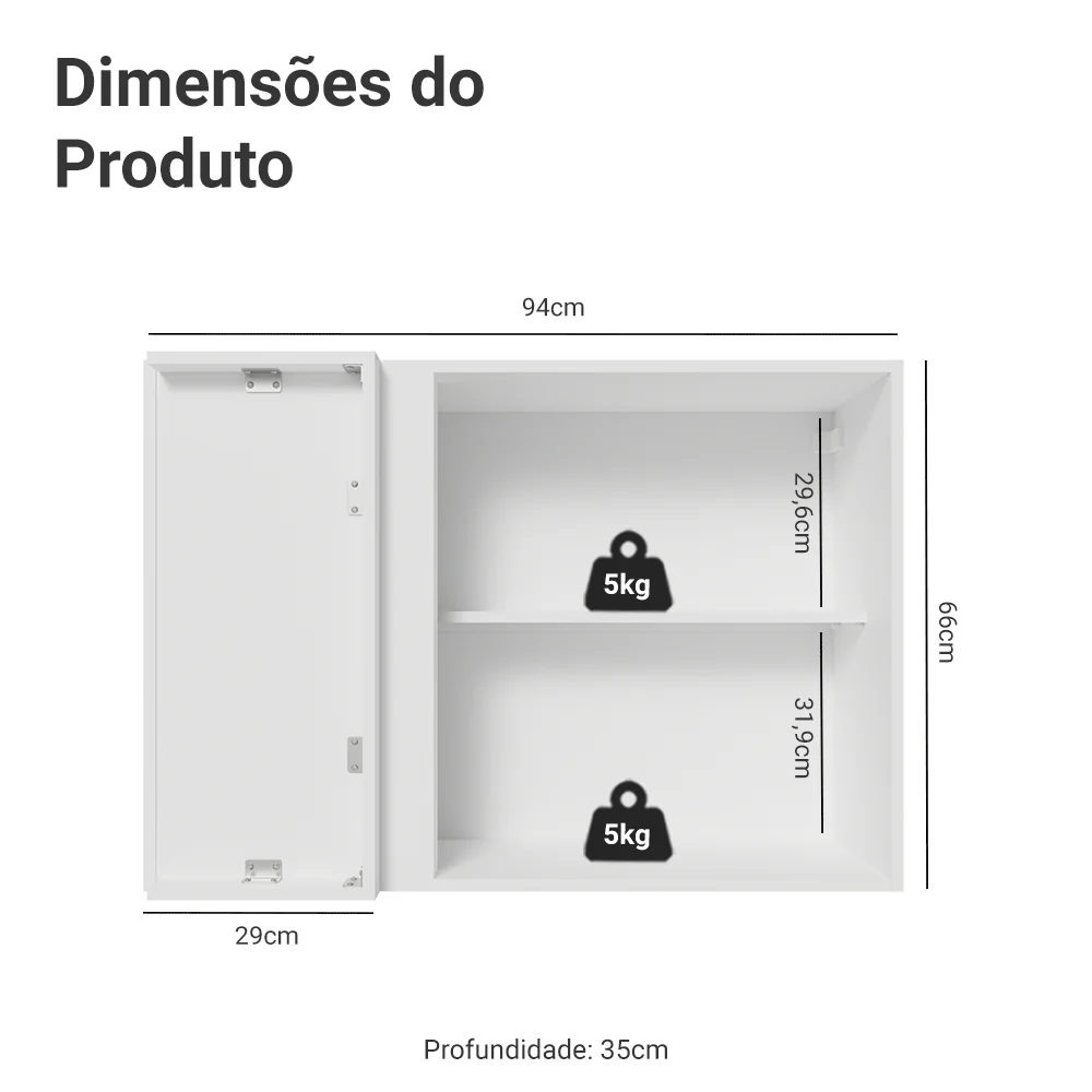 Armário Aéreo de Canto 1 Porta Branco/Cinza Lux Madesa - Image 2