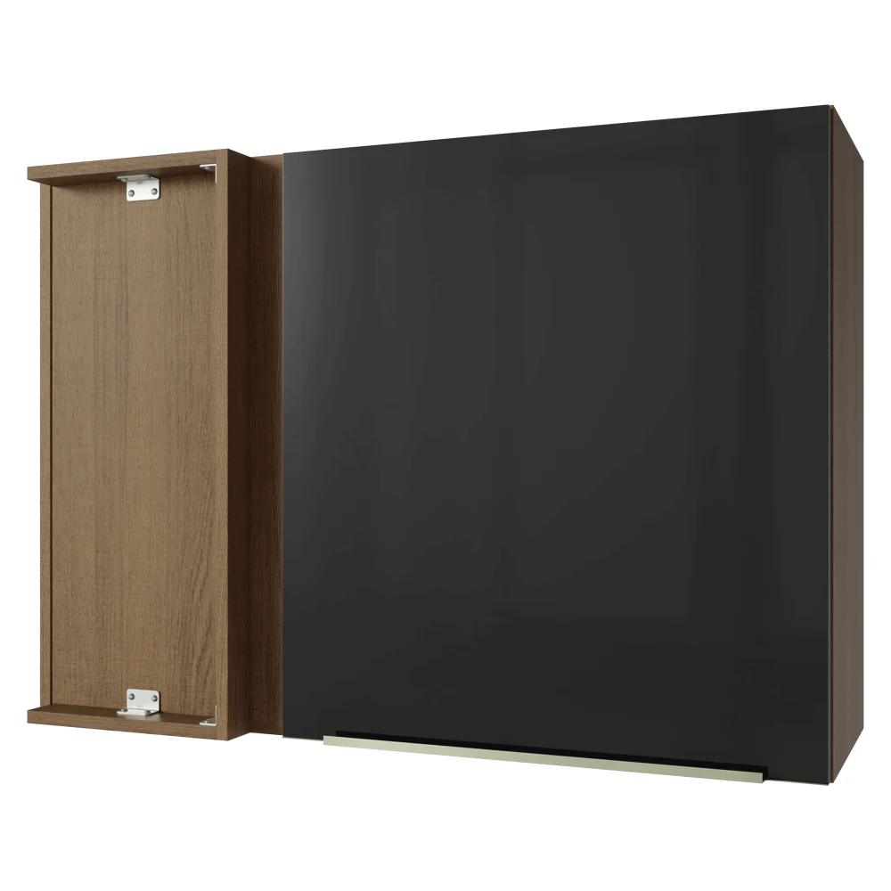 Armário Aéreo de Canto 1 Porta Rustic/Preto Lux Madesa