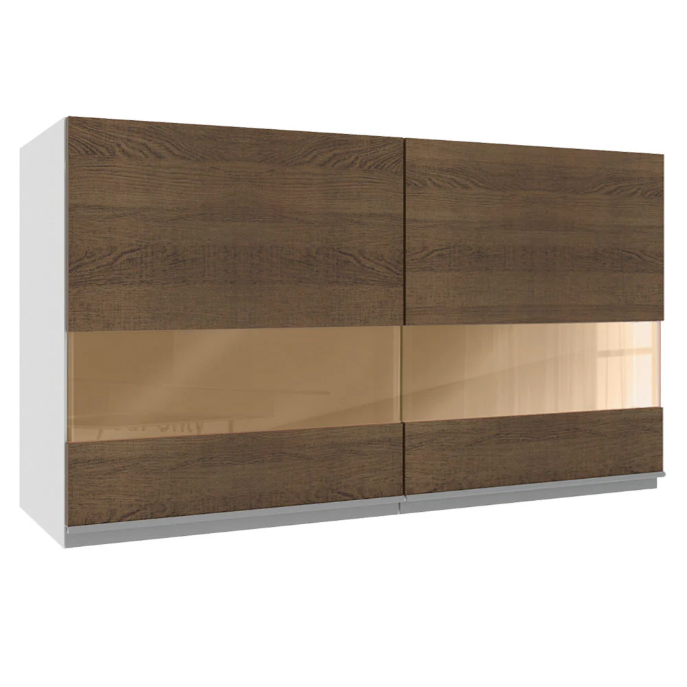 Armário Aéreo Madesa Acordes 100% MDF 120 cm 2 Portas Vidro Reflex Branco/Rustic