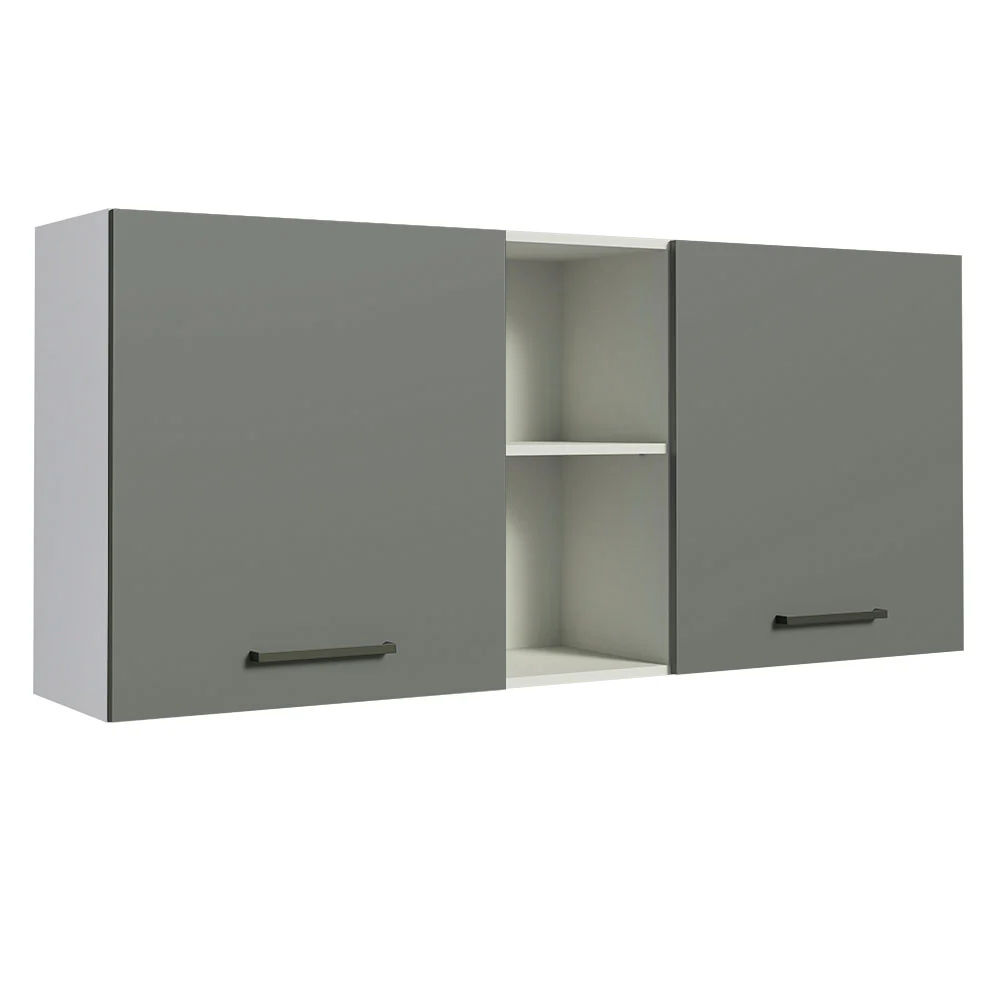 Armário Aéreo Madesa Agata 150 cm 2 Portas e 2 Nichos Branco/Cinza