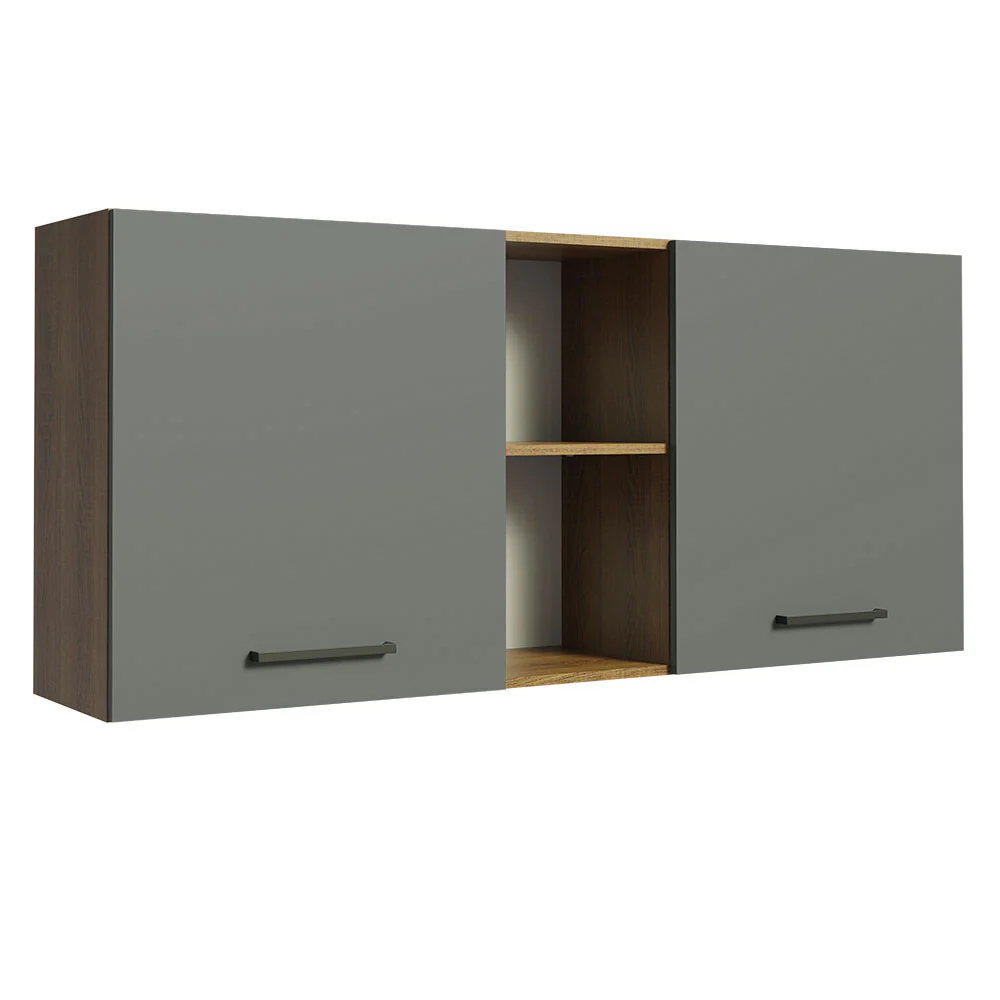 Armário Aéreo Madesa Agata 150 cm 2 Portas e 2 Nichos Rustic/Cinza