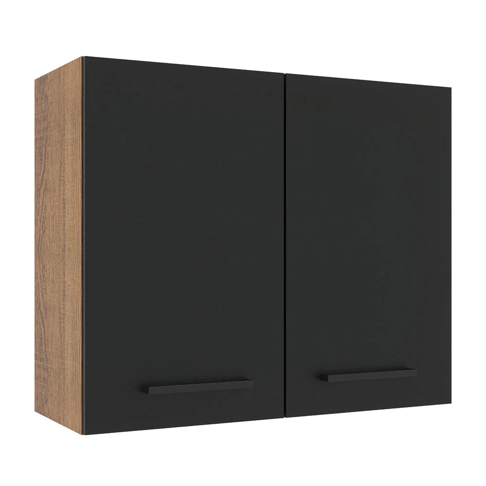Armário Aéreo Madesa Agata 80 cm 2 Portas Rustic/Preto