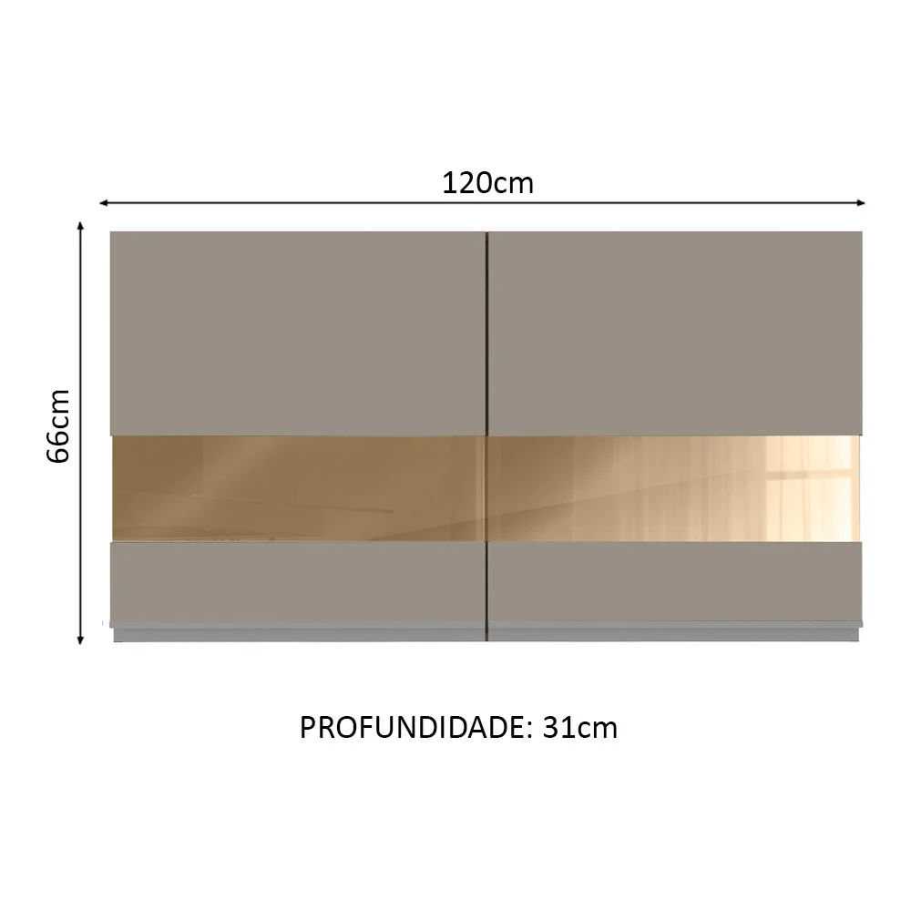 Armário Aéreo Madesa Glamy 120 cm 2 Portas com Vidro Branco/Crema - Image 2