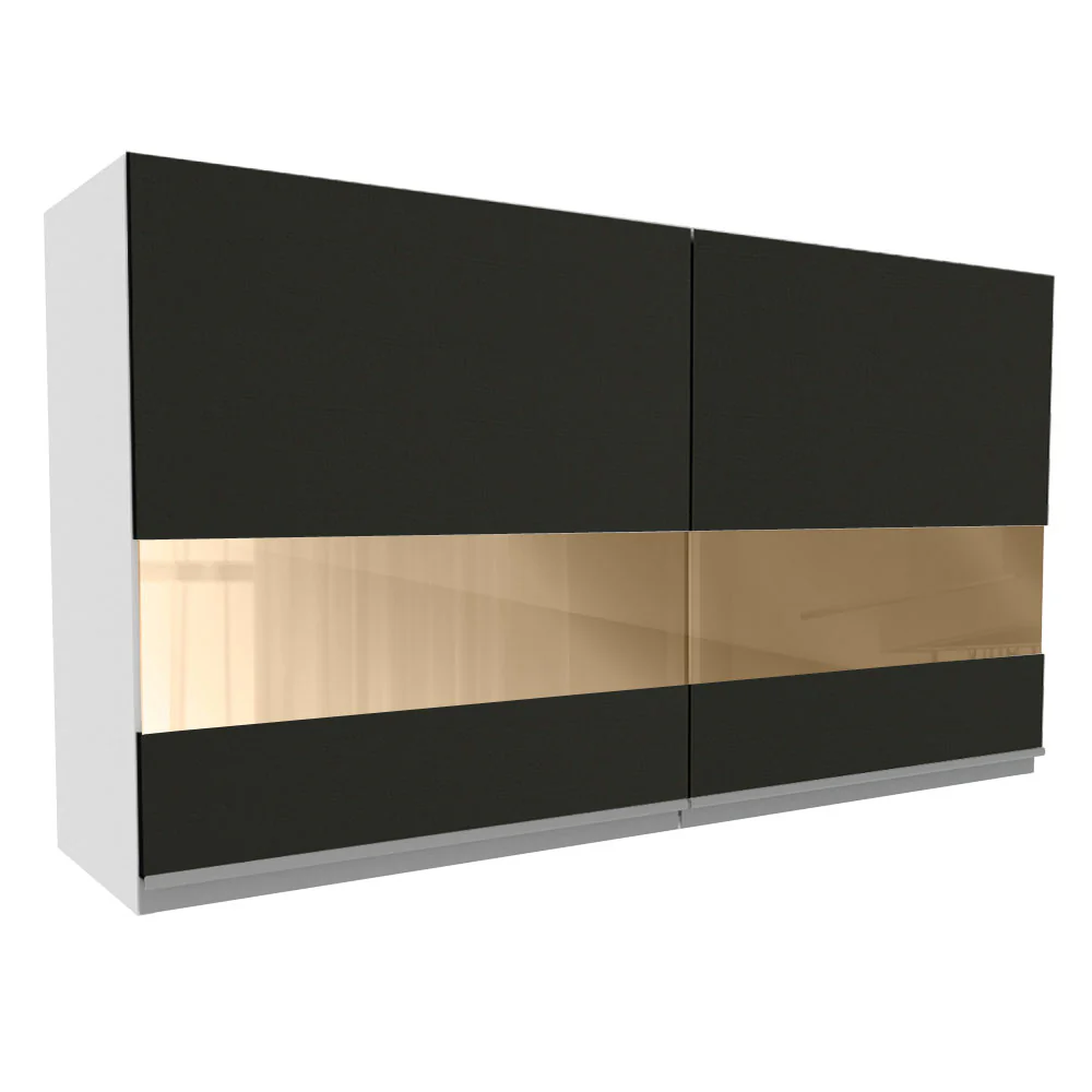 Armário Aéreo Madesa Glamy 120 cm 2 Portas com Vidro Branco/Preto