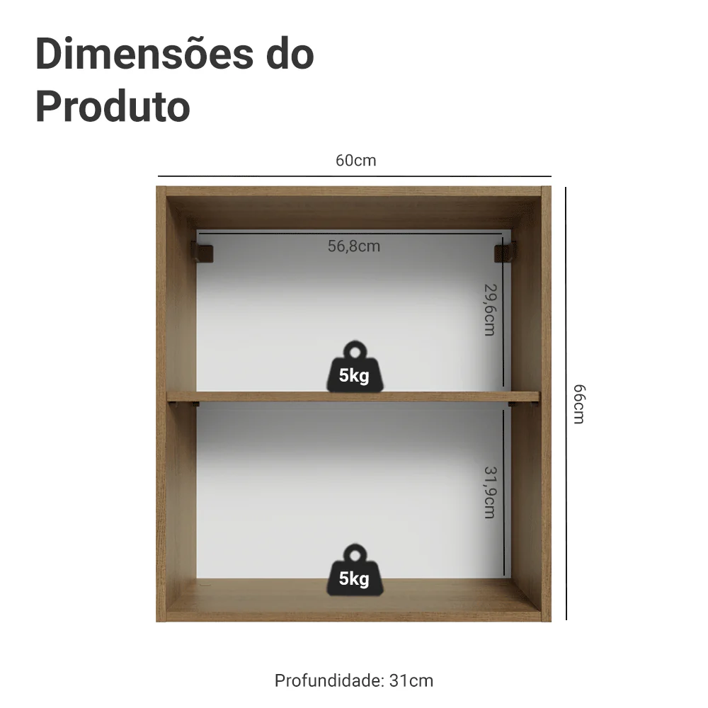 Armário Aéreo Madesa Lux 60 cm 1 Porta Rustic/Preto - Image 2