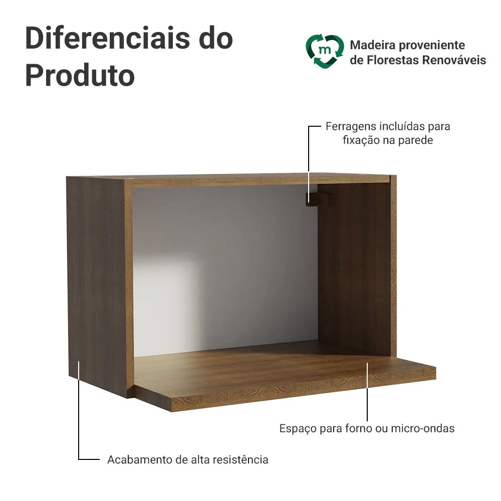 Armário Aéreo 60 cm Nicho para Microondas e Forno Elétrico Rustic Madesa - Image 3