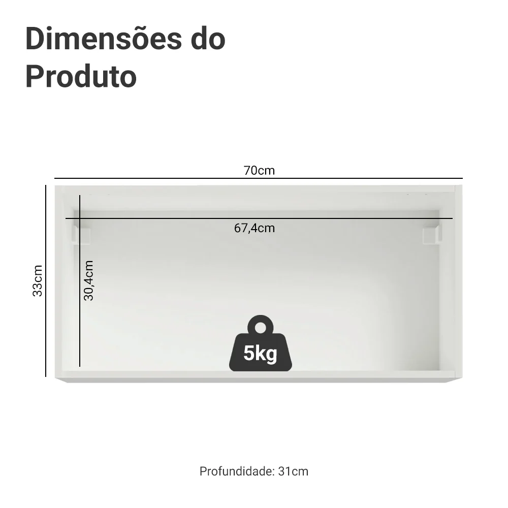 Armário Aéreo Madesa Reims 70 cm 1 Porta Branco - Image 2