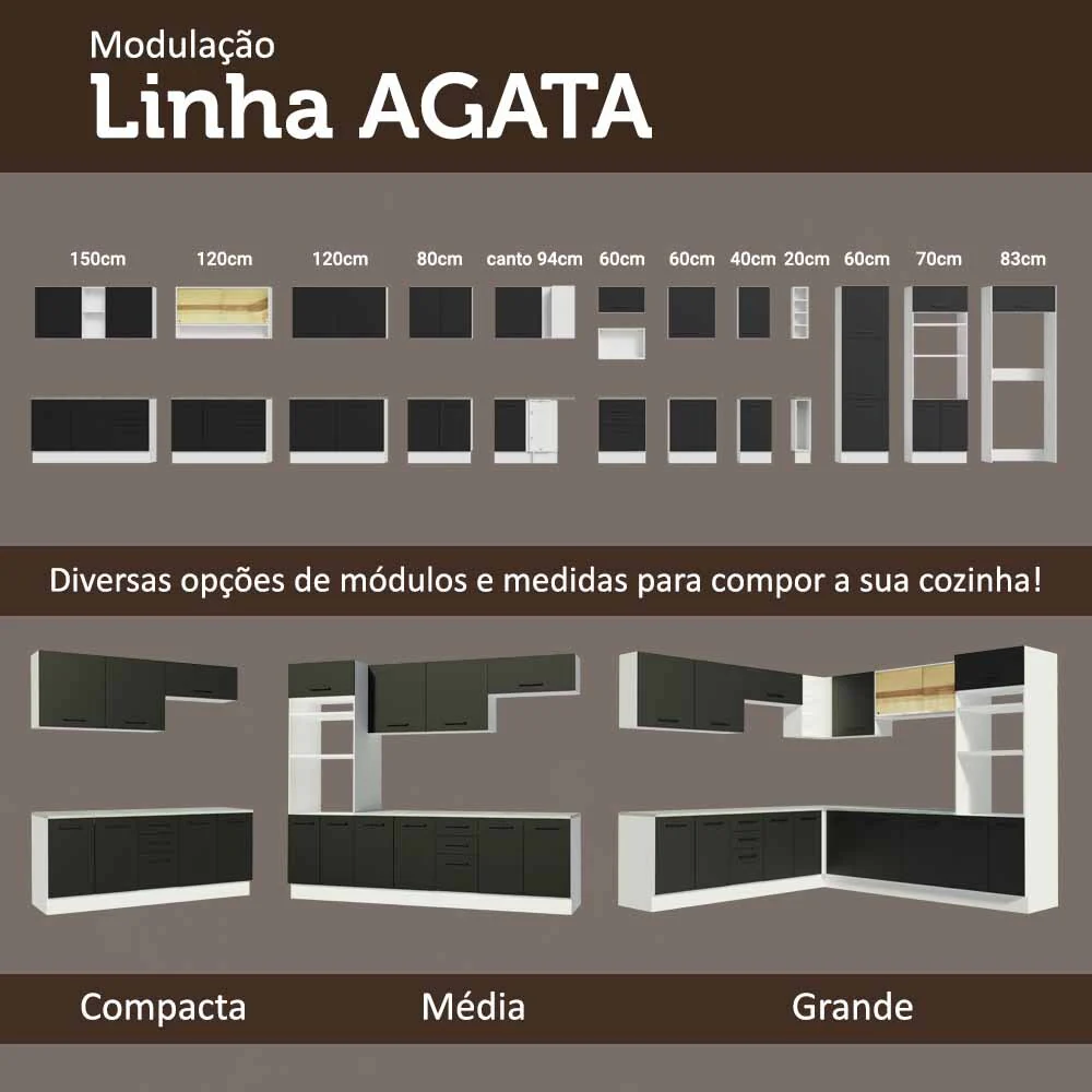 Armário Aéreo Multiuso 80cm 1 Porta Basculante Branco/Preto Agata Madesa - Image 8