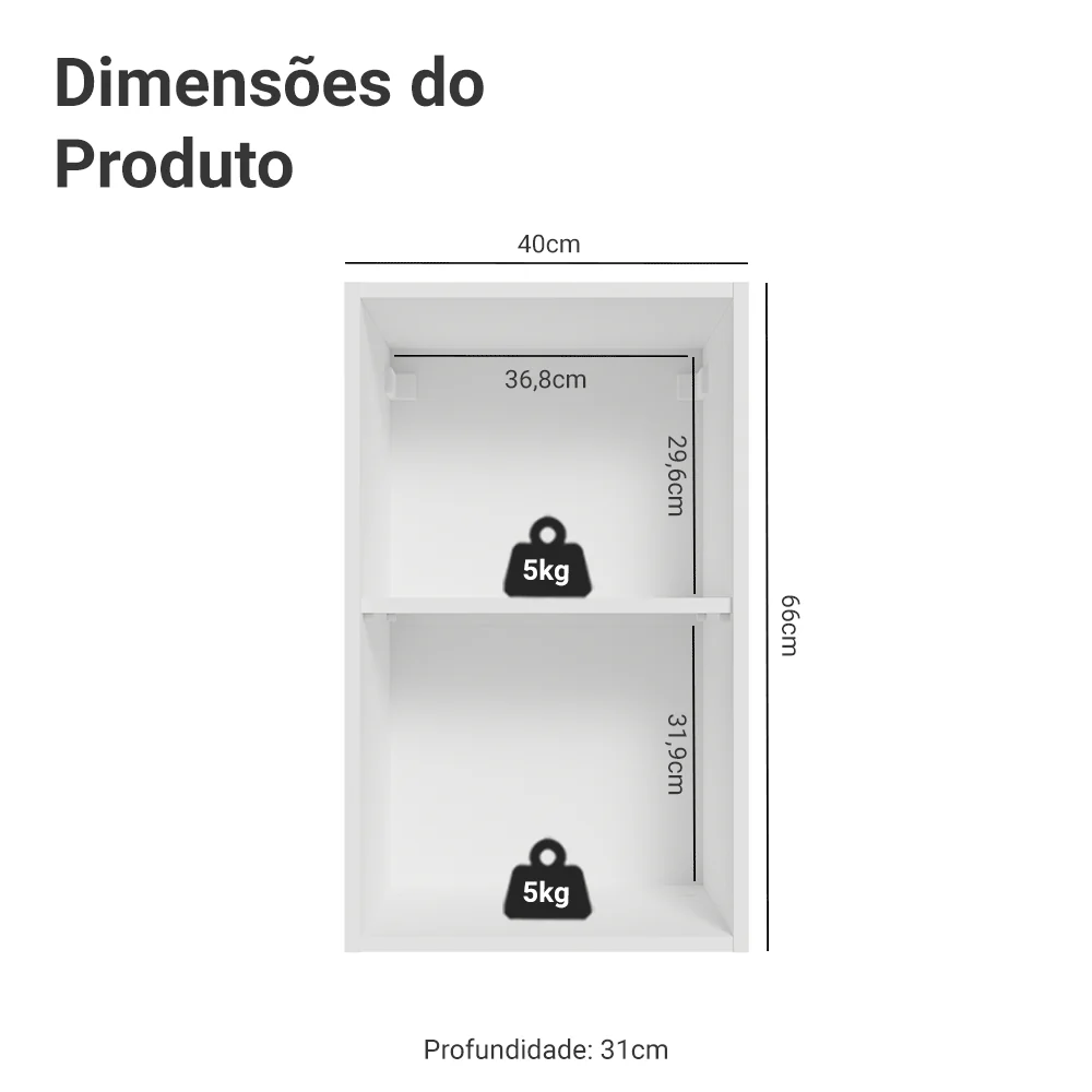 Armário Aéreo para Quarto 40 cm 1 Porta Branco Neo Madesa - Image 2