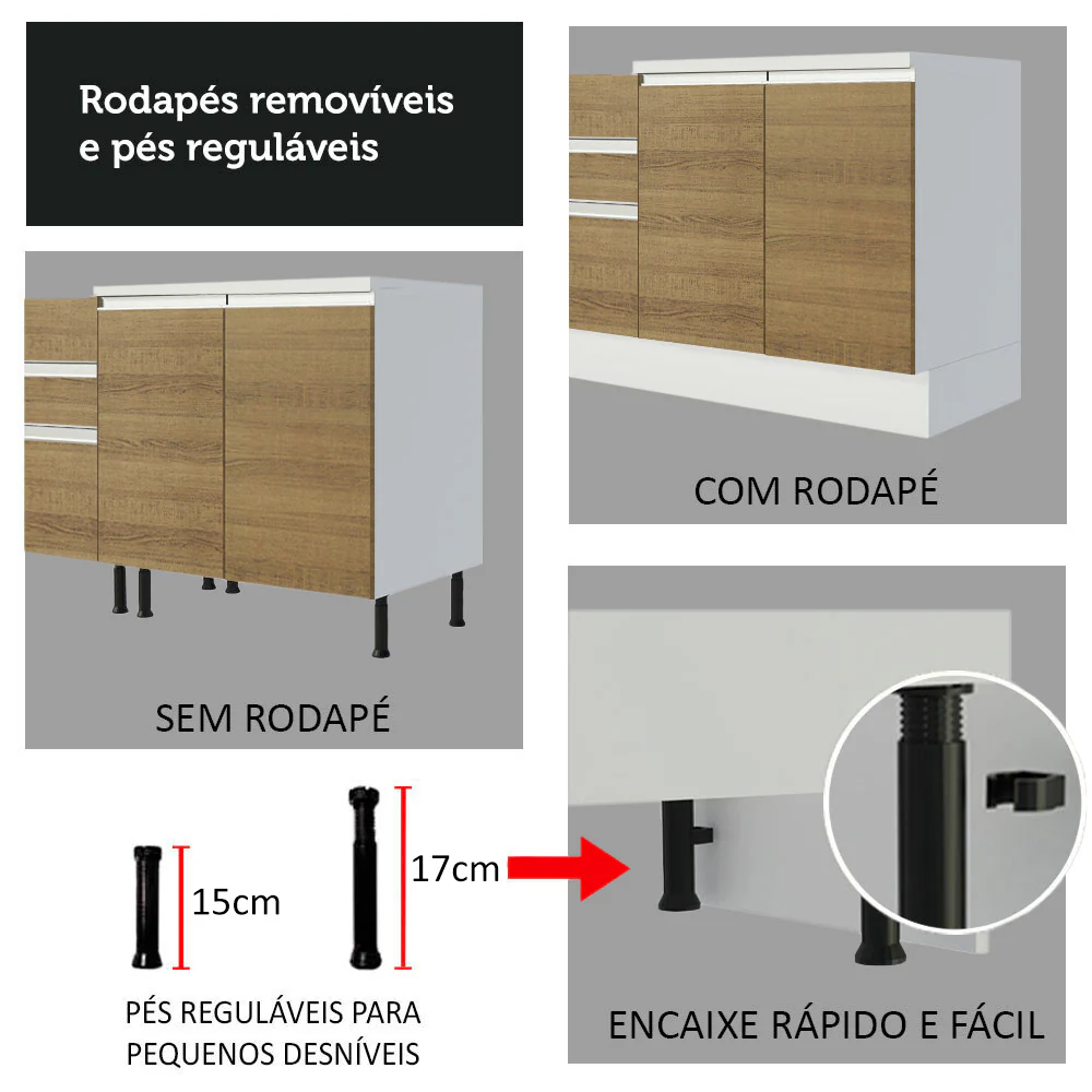 Armário de Cozinha Compacta 100% MDF 180cm Branco/Rustic/Crema Smart Madesa 02 - Image 8