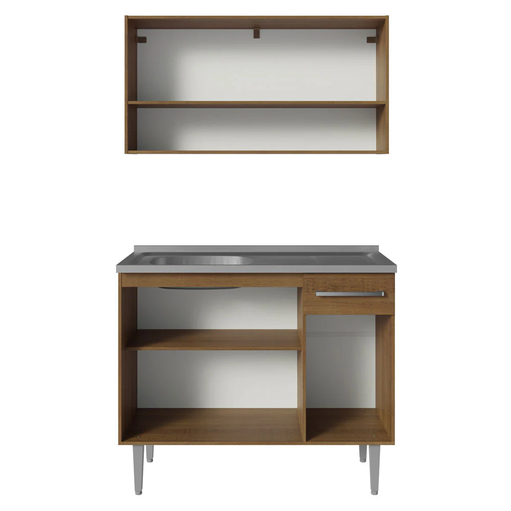 Armário de Cozinha Compacta 105cm com Pia Rustic/Cinza Emilly Madesa 04 - Image 7