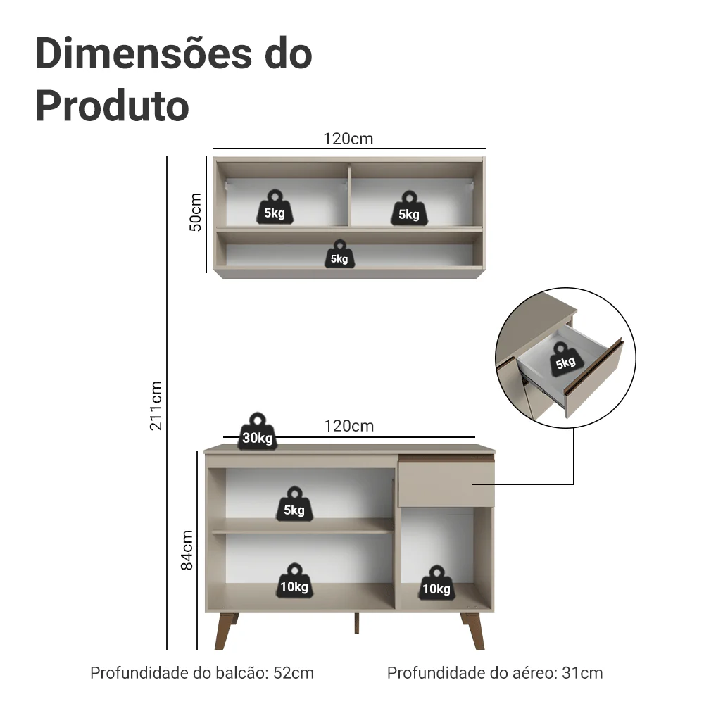 Armário de Cozinha Compacta 120 cm Crema Nice Madesa 01 - Image 3