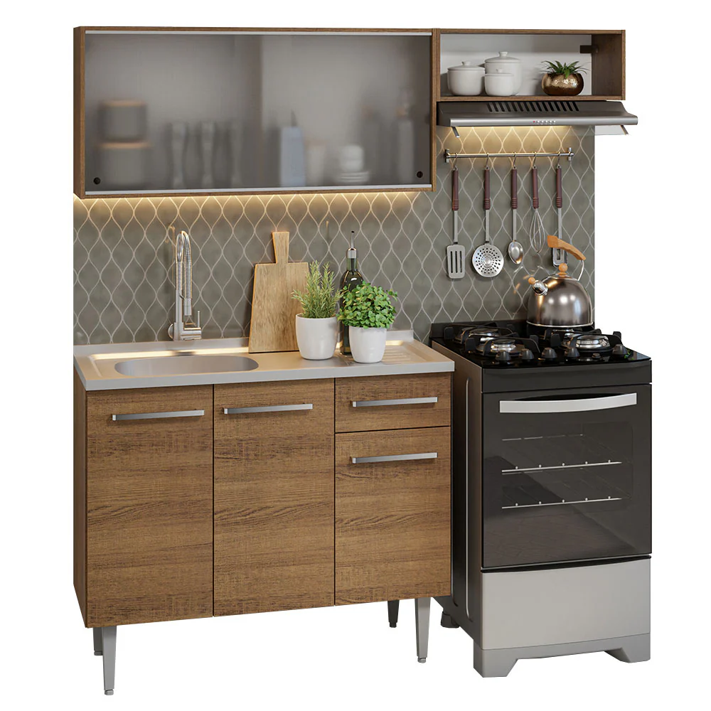 Armário de Cozinha Compacta 165cm com Pia Rustic Emilly Madesa 05 - Image 2