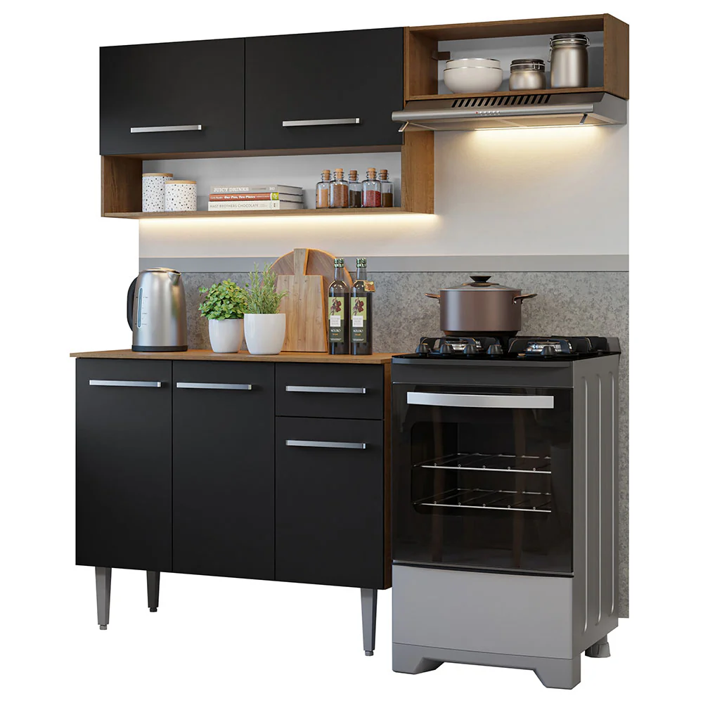 Armário de Cozinha Compacta 165cm Rustic/Preto Emilly Madesa 07 - Image 2