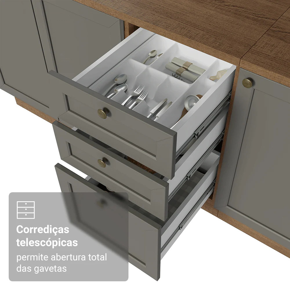Armário de Cozinha Compacta 180 cm Rustic/Cinza Vik Madesa 01 - Image 7