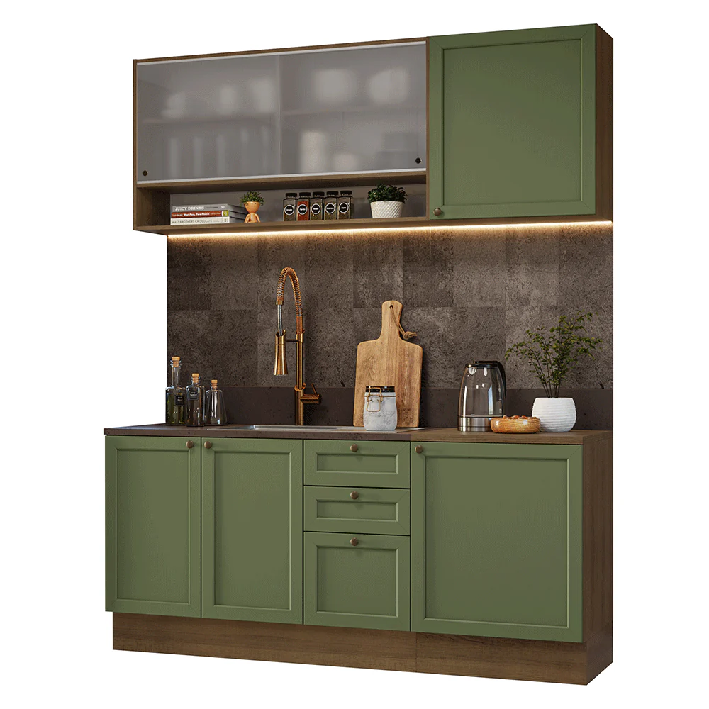 Armário de Cozinha Compacta 180 cm Rustic/Verde Vik Madesa 03 - Image 2