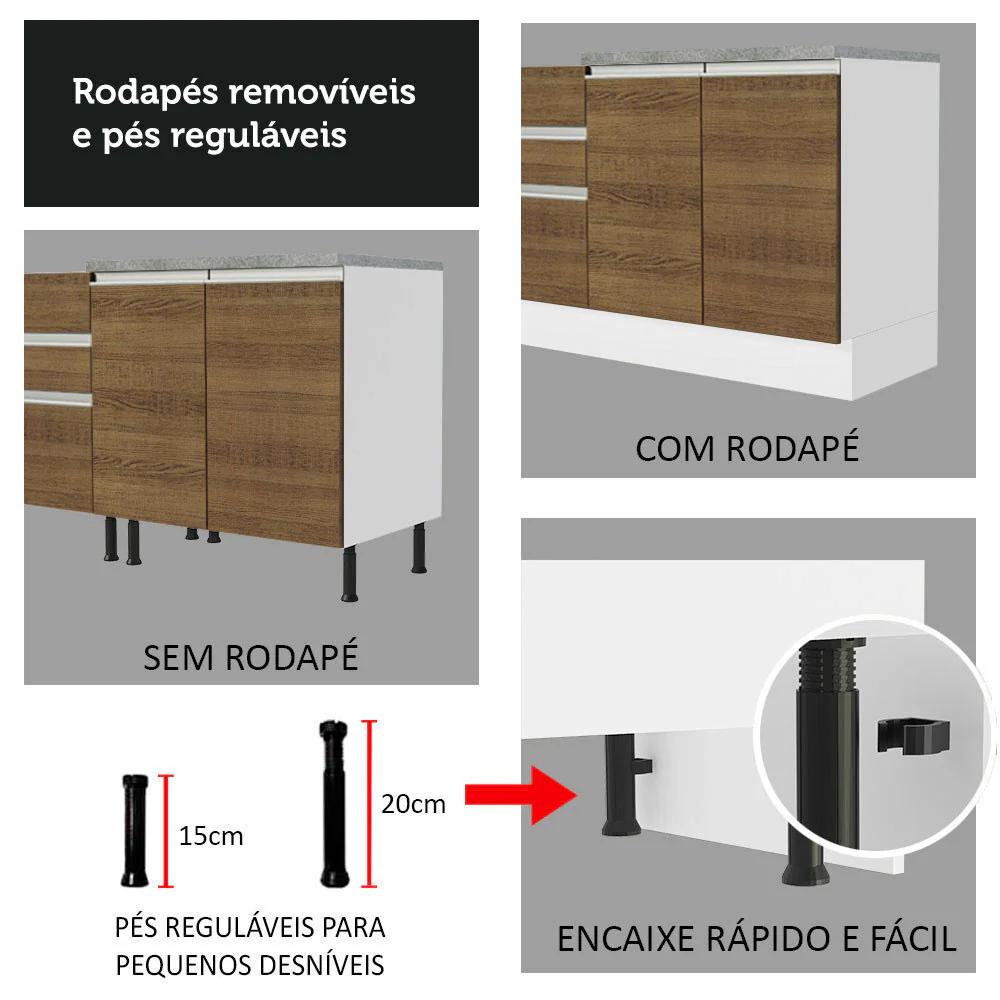 Armário de Cozinha Compacta 180cm Branco/Rustic Glamy Madesa 09 - Image 10