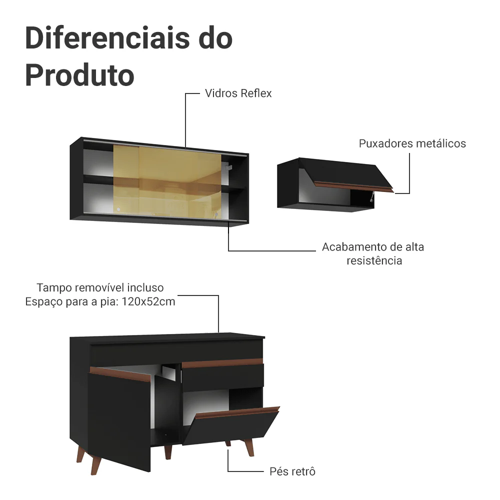 Armário de Cozinha Compacta 190cm Preto Reims Madesa 05 - Image 4