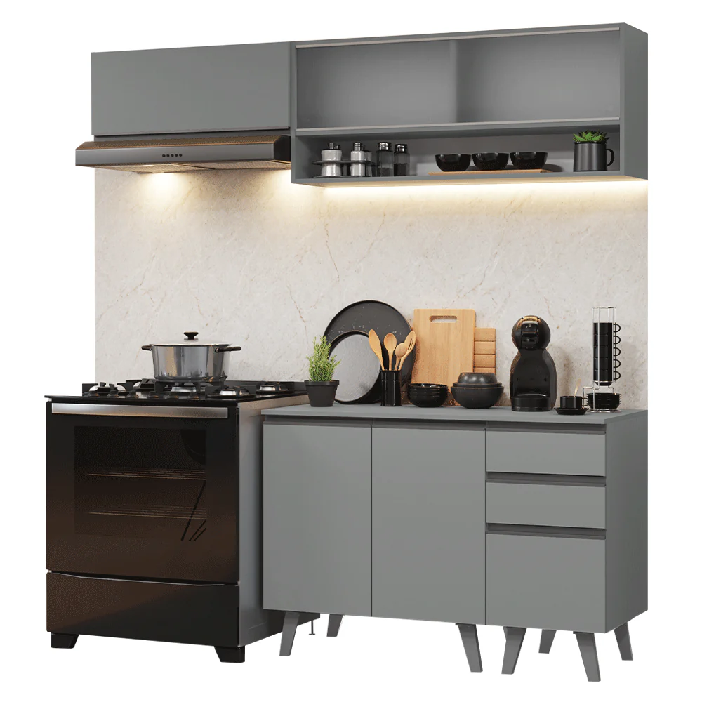 Armário de Cozinha Compacta 200cm Cinza Nice Madesa 13 - Image 2