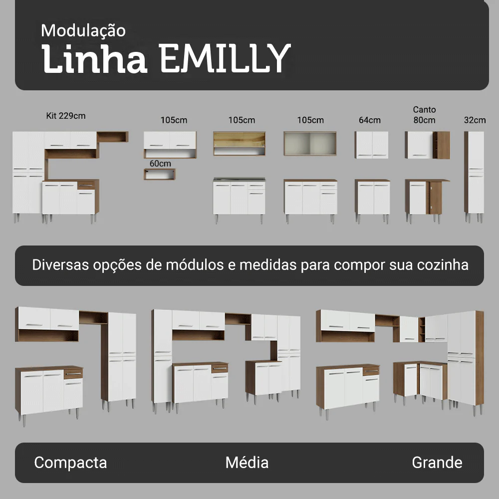 Armário de Cozinha Compacta 229cm com Pia Rustic/Branco Emilly Madesa 12 - Image 8