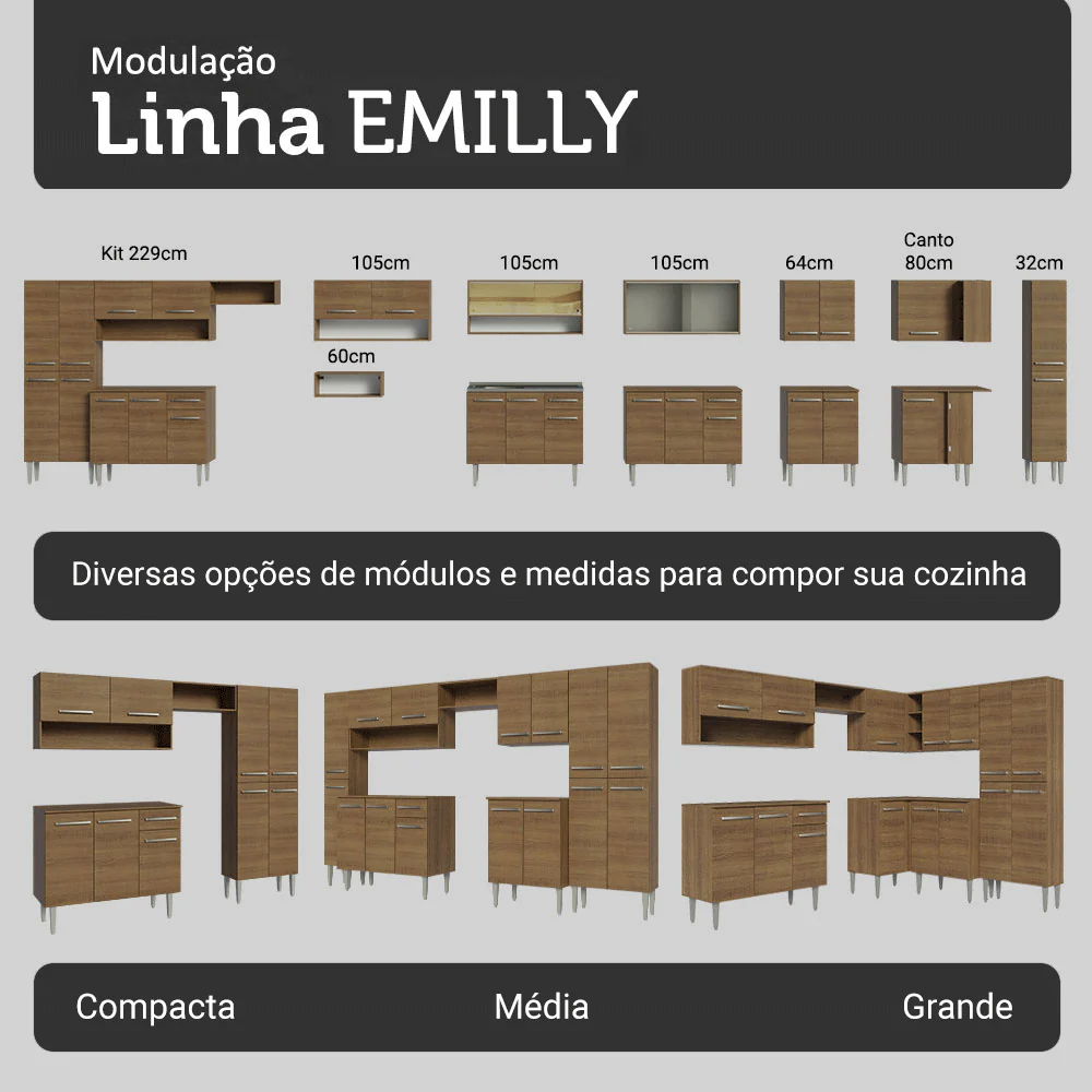 Armário de Cozinha Compacta 229cm com Pia Rustic Emilly Madesa 10 - Image 9