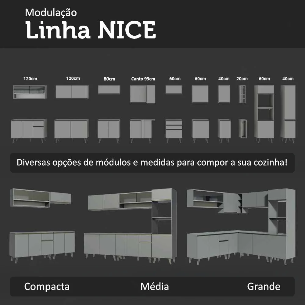 Armário de Cozinha Compacta Suspenso 200cm Cinza Nice Madesa 12 - Image 11