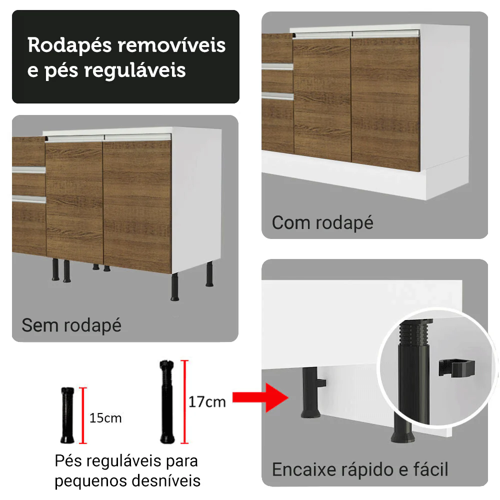 Armário de Cozinha Completa 100% MDF 310 cm Branco/Rustic/Crema Smart 02 - Image 10