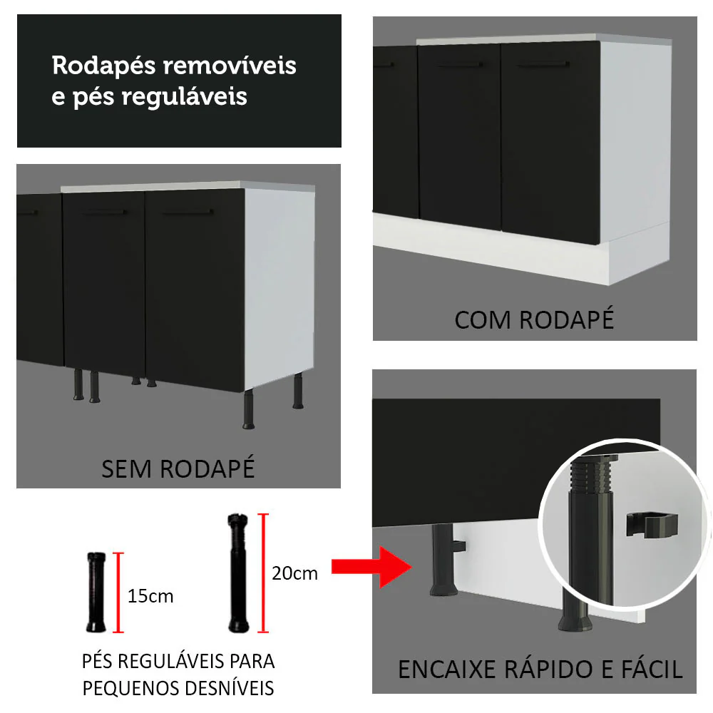 Armário de  Cozinha Compacta 180cm Branco/Preto Agata Madesa 09 - Image 9