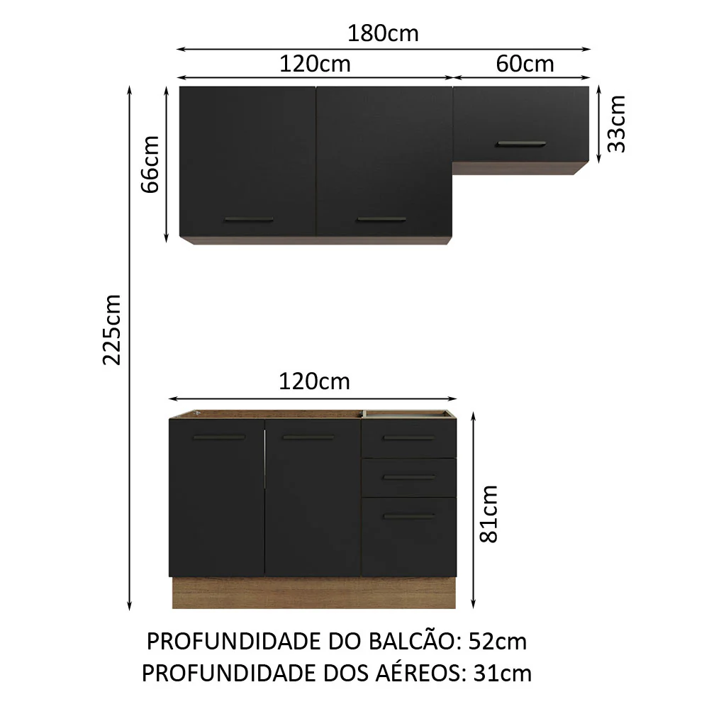 Armário de Cozinha Compacta 180cm Rustic/Preto Agata Madesa 09 - Image 3