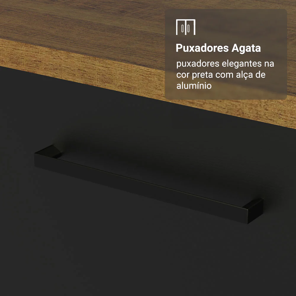 Armário de Cozinha Compacta 190cm com Cristaleira Rustic/Preto Agata Madesa 01 - Image 6