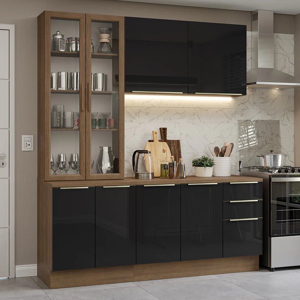 Armário de Cozinha Compacta 190 x 60 cm Rustic/Preto Lux Madesa 02