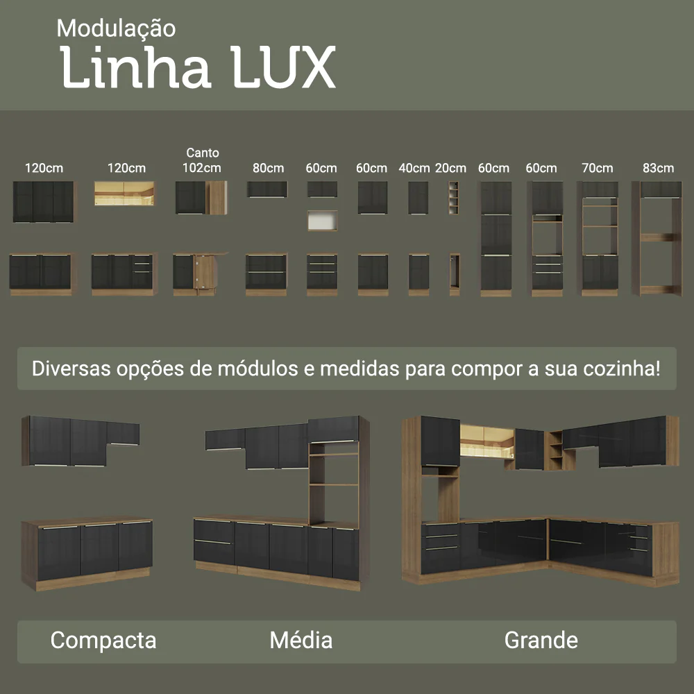 Armário de Cozinha Compacta 190 x 60 cm Rustic/Preto Lux Madesa 02 - Image 10