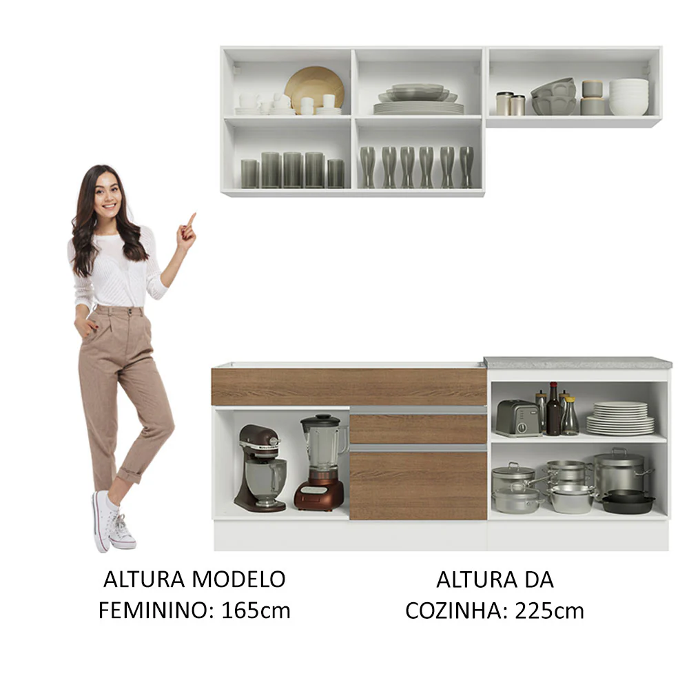 Armário de Cozinha Compacta 200cm Branco/Rustic/Crema Glamy Madesa 07 - Image 5