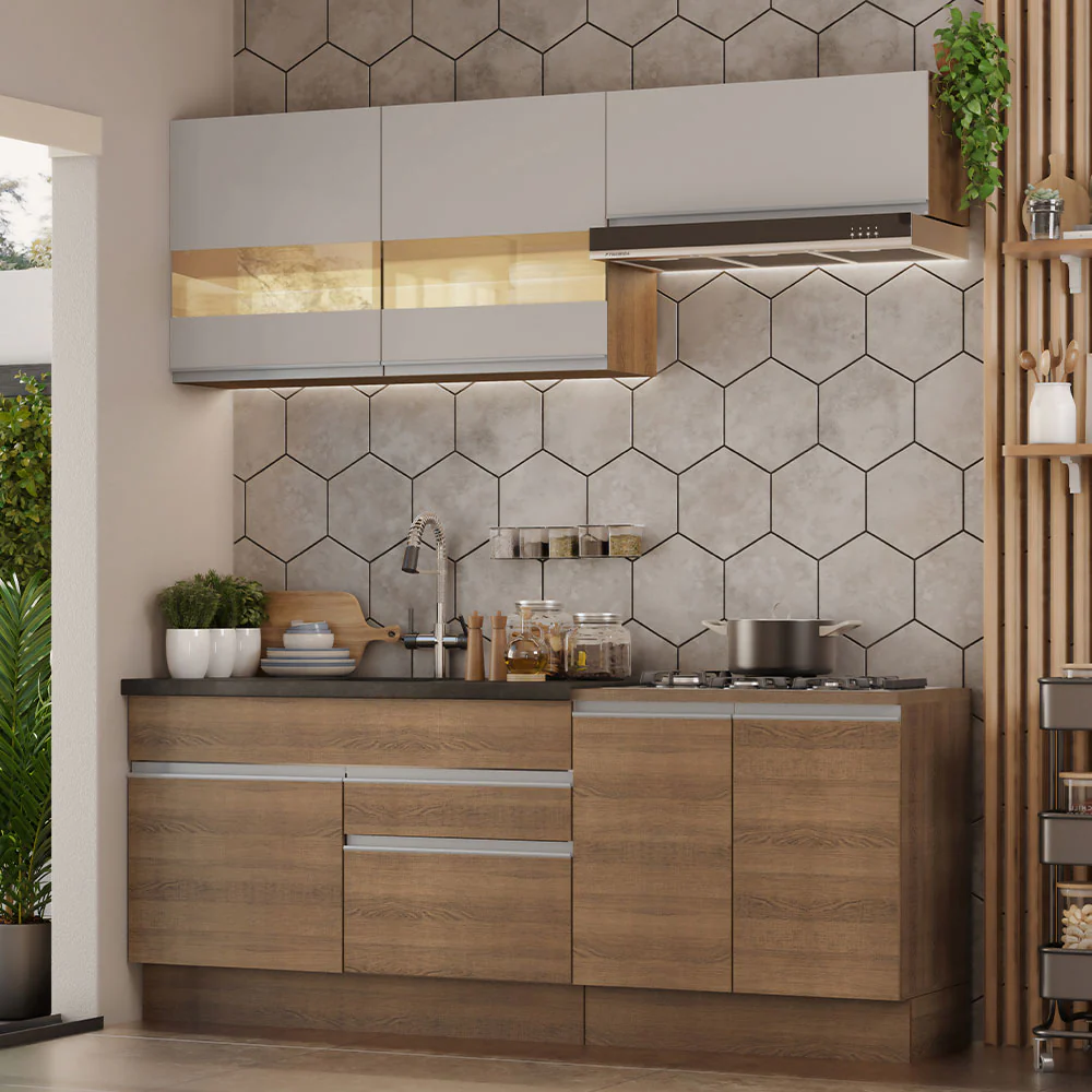 Armário de Cozinha Compacta 200cm Rustic/Crema Glamy Madesa 07