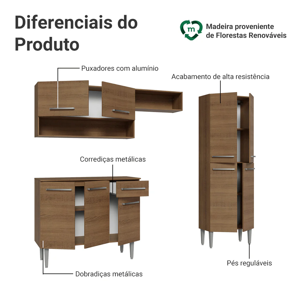 Armário de Cozinha Completa 229cm Rustic Emilly Madesa 017 - Image 4